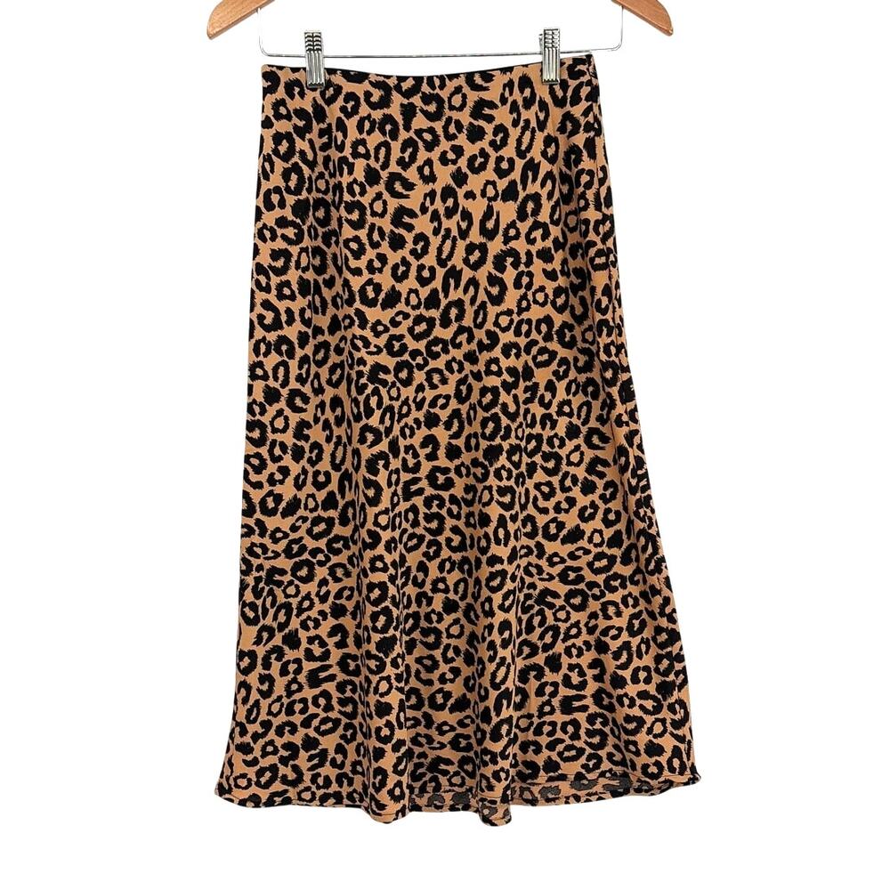 Mi Ami Y2K Leopard Midi Slip Skirt XS Mob Wife Bias cut Indie Sleaze Satiny Date